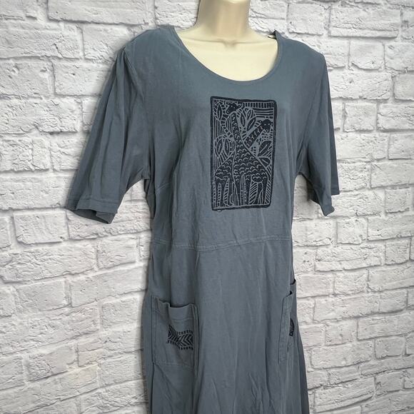 Vintage Piccalino Plus Womens Short Sleeve Dress Size 16W Blue Graphic Pocket - Picture 3 of 7
